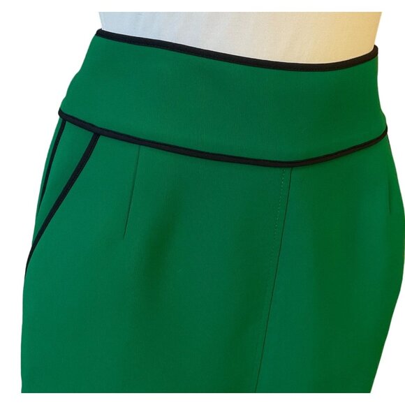 Hugo Boss Vosanna Green Pencil Skirt Navy Piping Details Pockets Back Zip Sz 2 - Picture 3 of 8